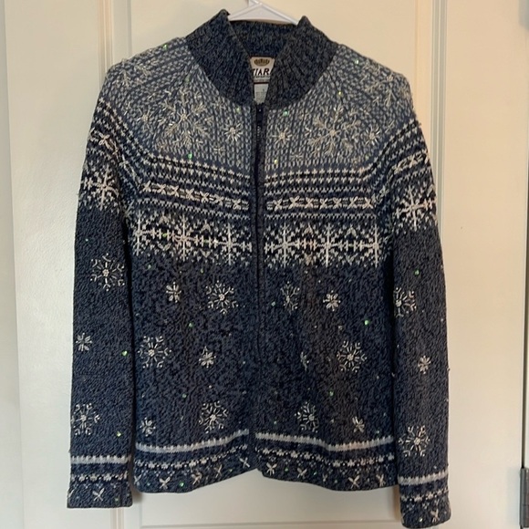 Vintage Blue White Beaded Snowflake Christmas Sweater Small - Picture 9 of 9